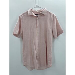 Perry Ellis Mens Pink Slim Fit Short Sleeve Linen Blend Button Down Shirt Size S